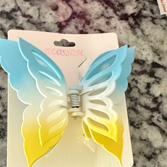 The Blossom Apparel Butterfly Hair Clip - Blue, White, and Yellow - Picture 1 of 5